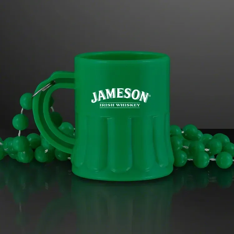 1 oz. Green Mug Shot Glass on Bead Necklace (NON-Light Up)