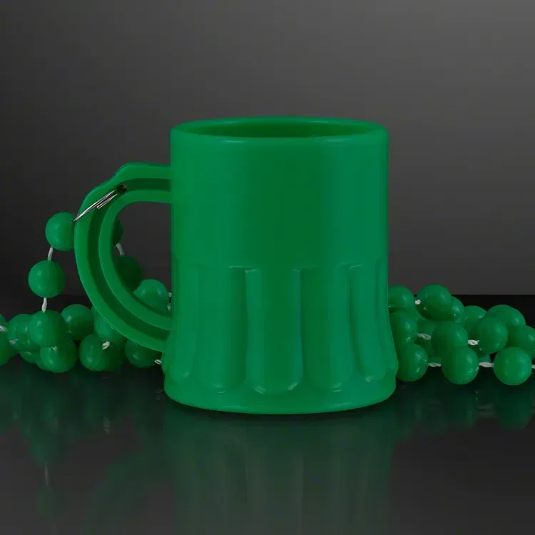 1 oz. Green Mug Shot Glass on Bead Necklace (NON-Light Up) — view 2