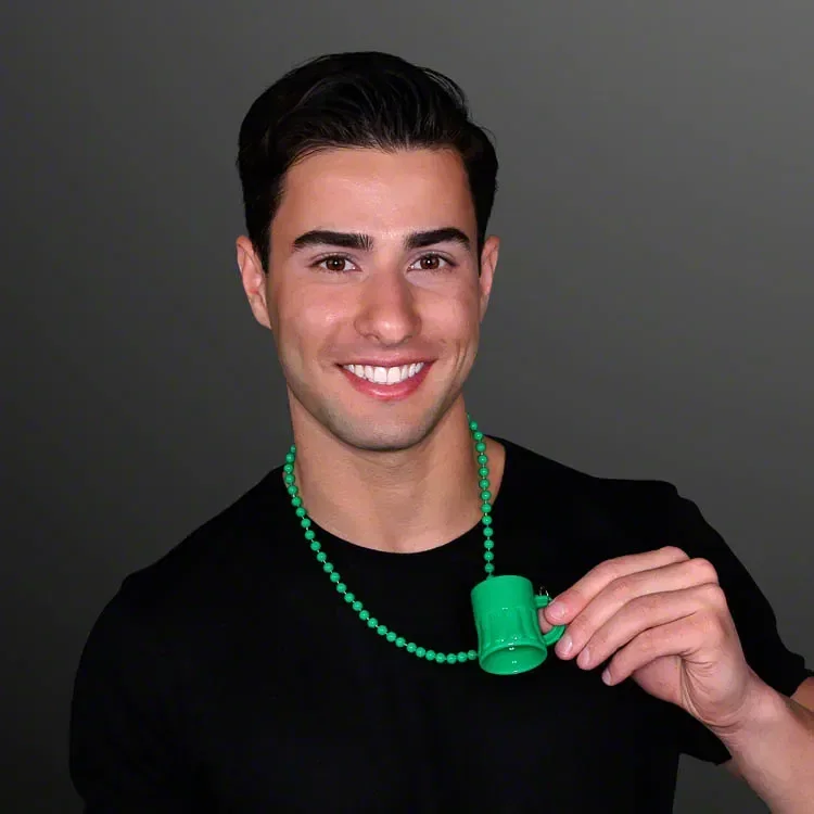 1 oz. Green Mug Shot Glass on Bead Necklace (NON-Light Up) — view 3