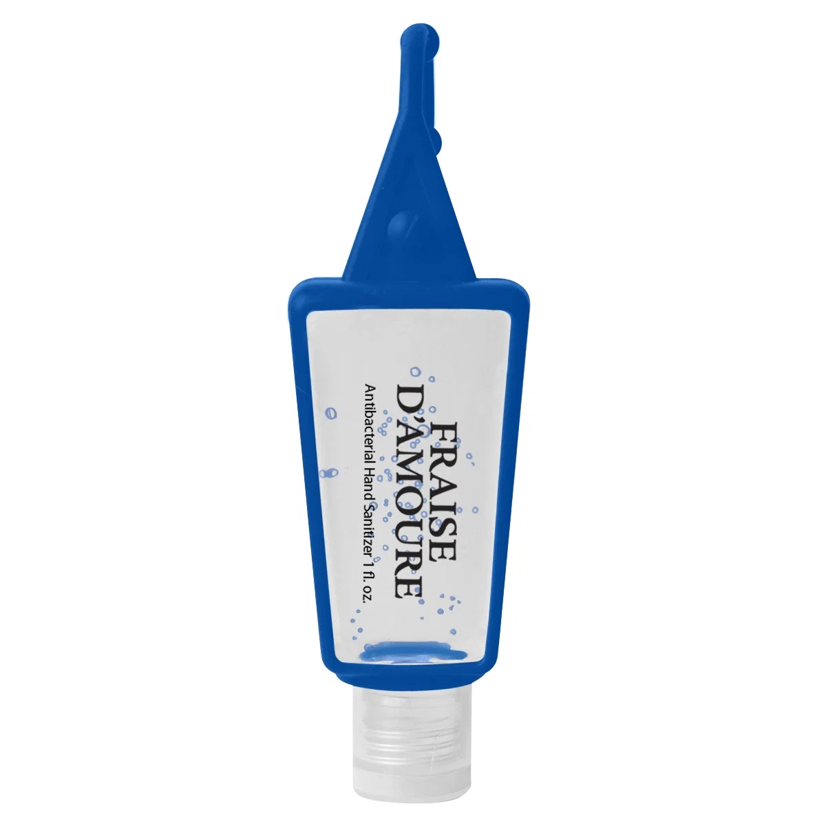 One ounce hand sanitizer bottle inside a colored silicone holder