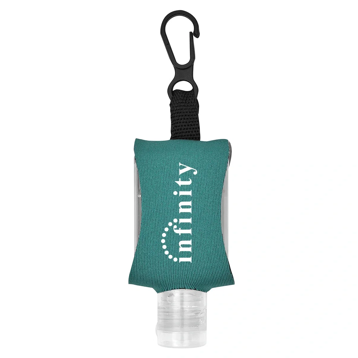 Pouch unzipped to reveal the gel bottle