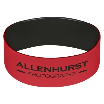 Silicone wristband laid flat showing its one-inch wide printable surface