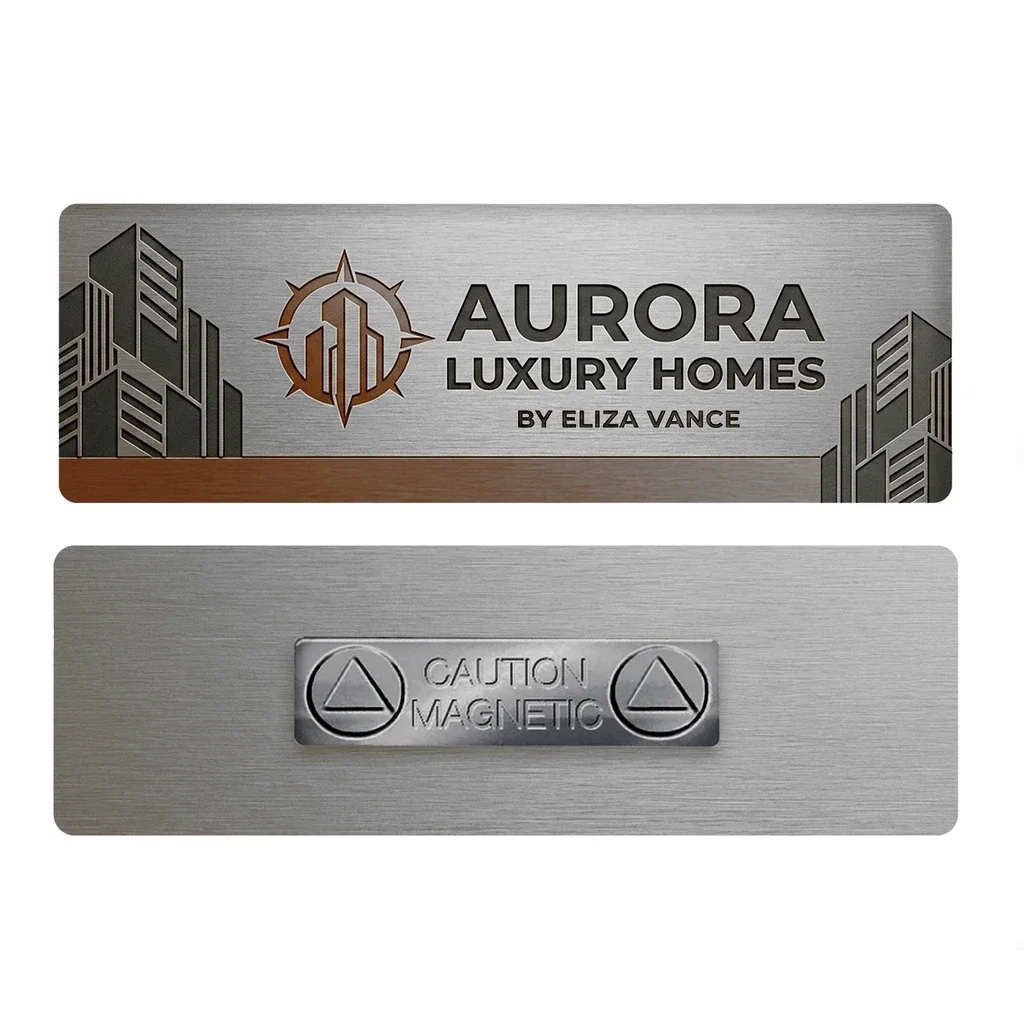 1 x 3 Name Badge - Magnet Back — Silver — view 2