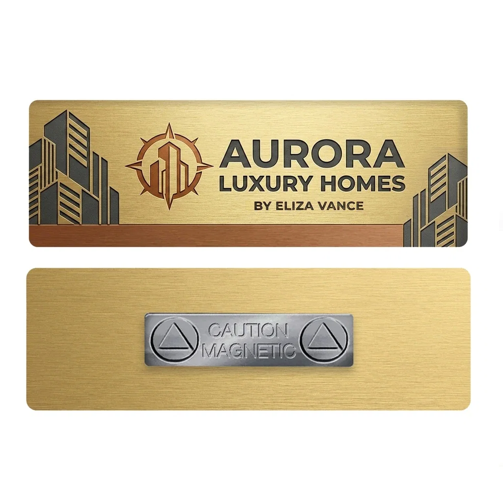 1 x 3 Name Badge - Magnet Back — Gold — view 3