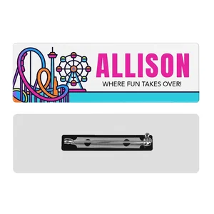 1" x 3" Pin-Back Name Badge, Plastic, Full-Color Imprint