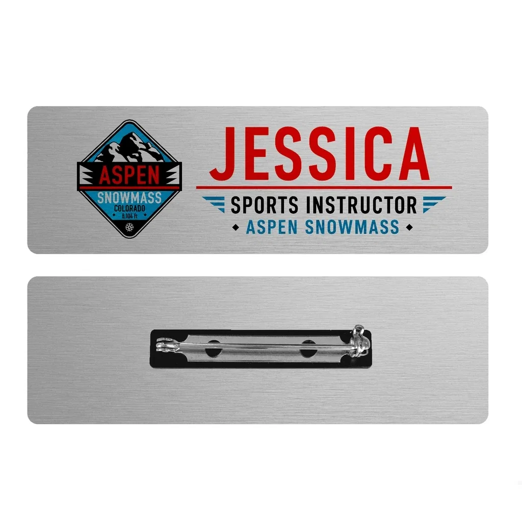 1 x 3 Name Badge - Pin Back — Silver — view 2