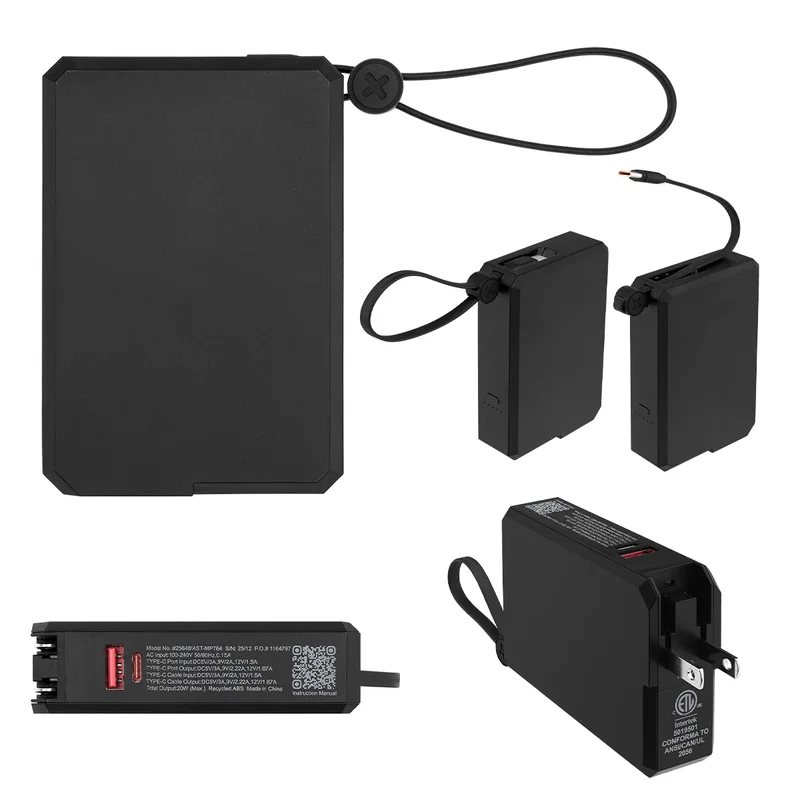 Palm-sized 10,000 mAh charger at a three-quarter angle
