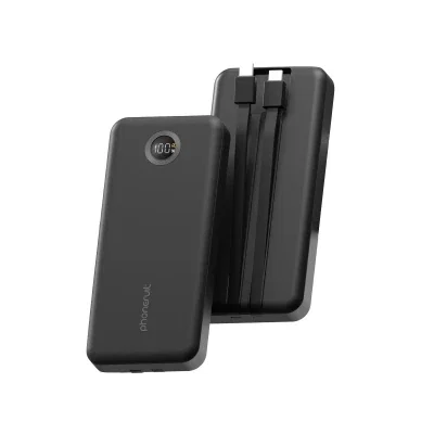 Cord tucked along the six inch body of the power bank