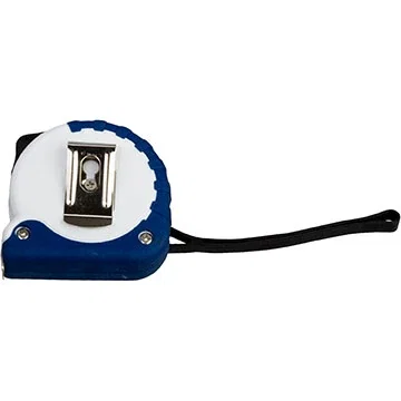Metal tape measure with attached wrist strap, detail of 10-foot retractable ruler