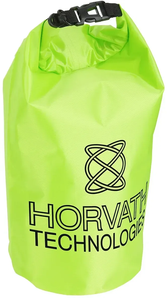 Branded Carabiner Clip dry bag angled view showing roll-shut top and clip