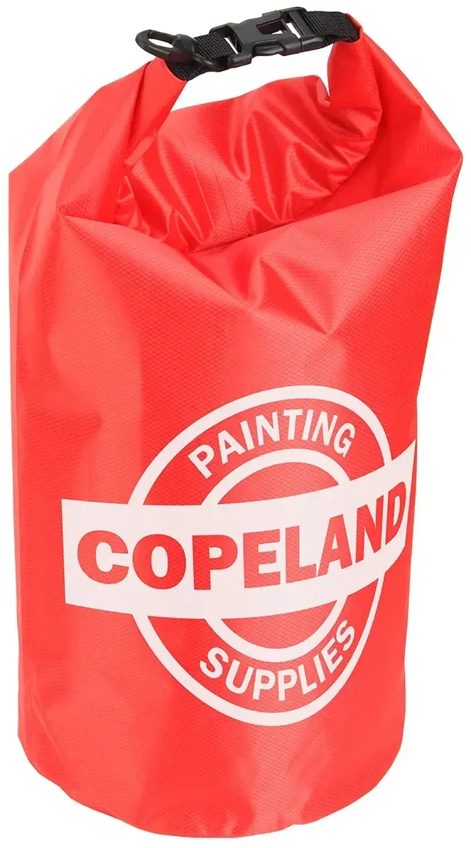 10-liter custom dry bag close-up of carabiner clip and logo imprint area