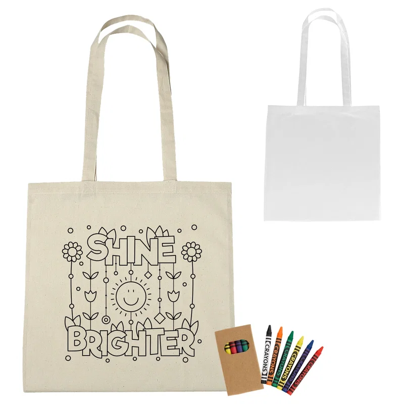 100% Cotton Coloring Tote Bag With Crayons — view 5
