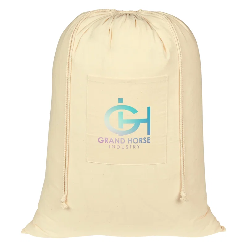 100% Cotton Laundry Bag w/ Front Pocket — view 3