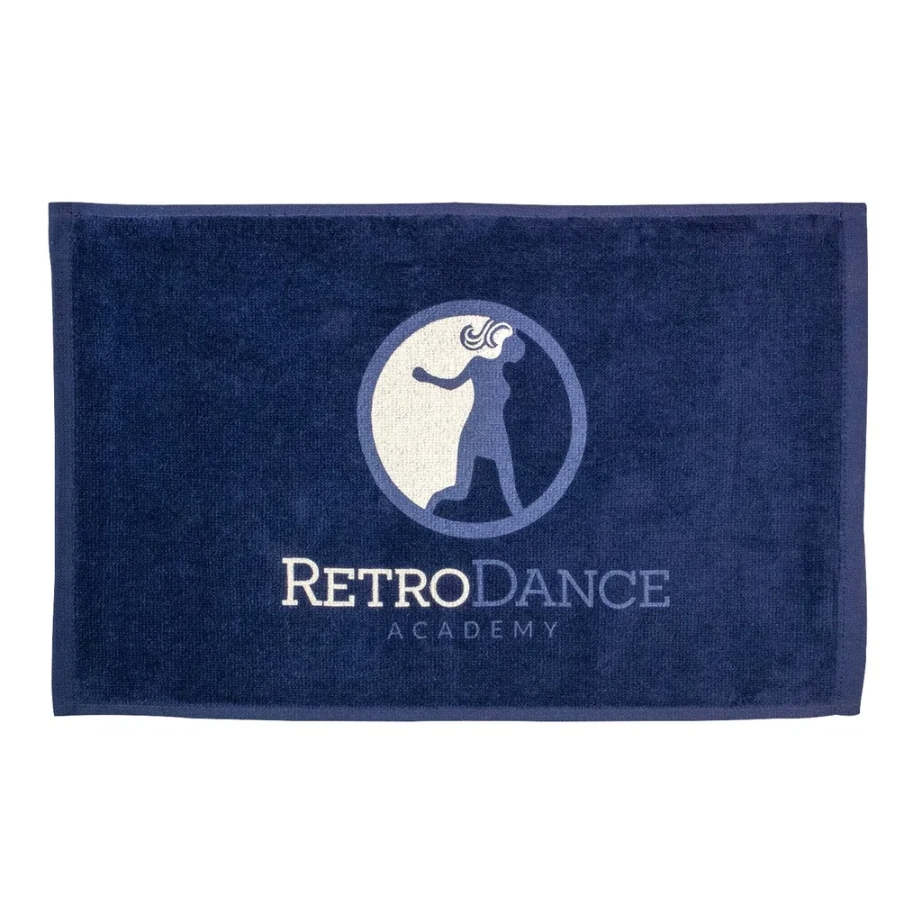 100% Cotton Terry Velour Hem Color Sports Towels — Navy — view 4