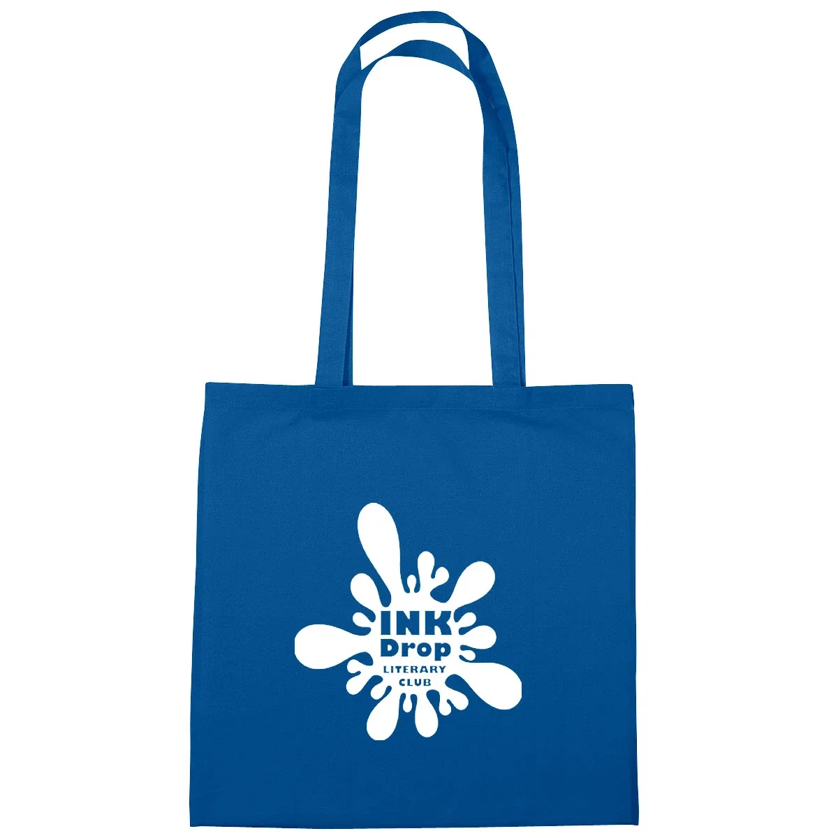 Royal blue bag with a blank panel for artwork