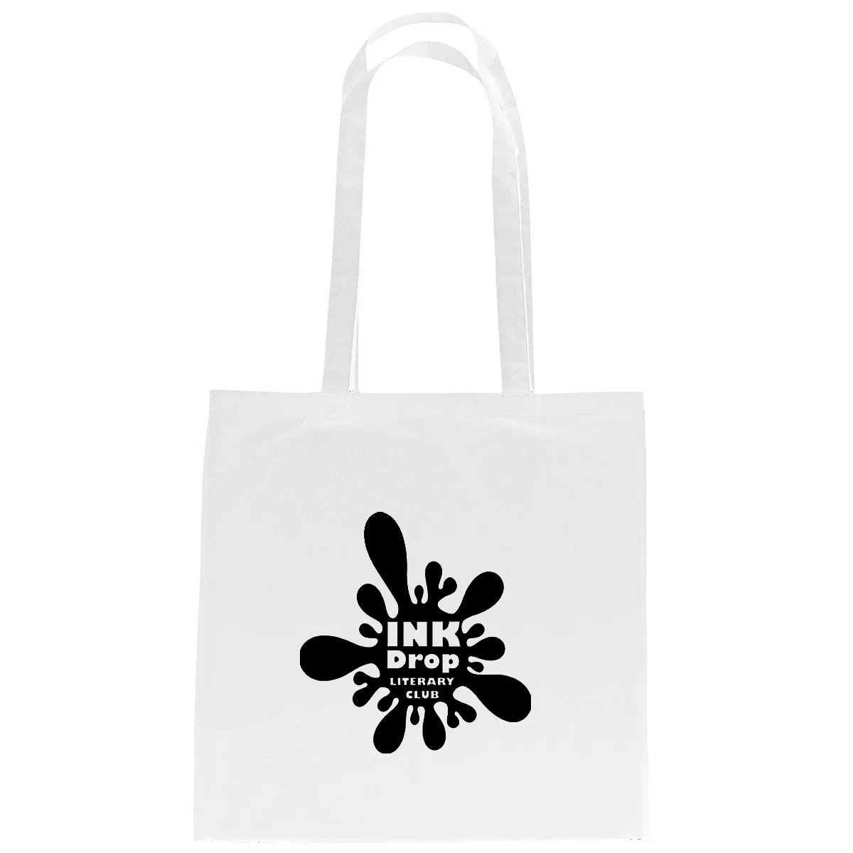 White tote laid flat to display the full print area