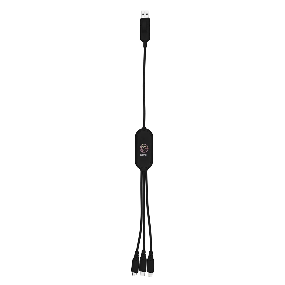 Multi-head charging cable coiled and ready for use