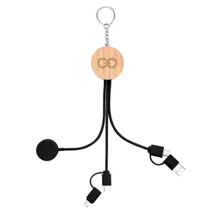 10W Bamboo Multi-Charging Cables Keyring With Watch Dock