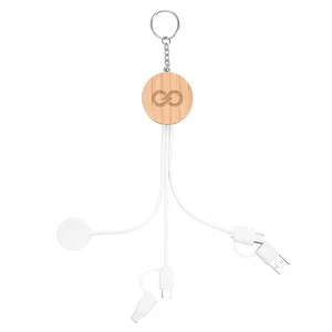 10W Bamboo Multi-Charging Cables Keyring With Watch Dock