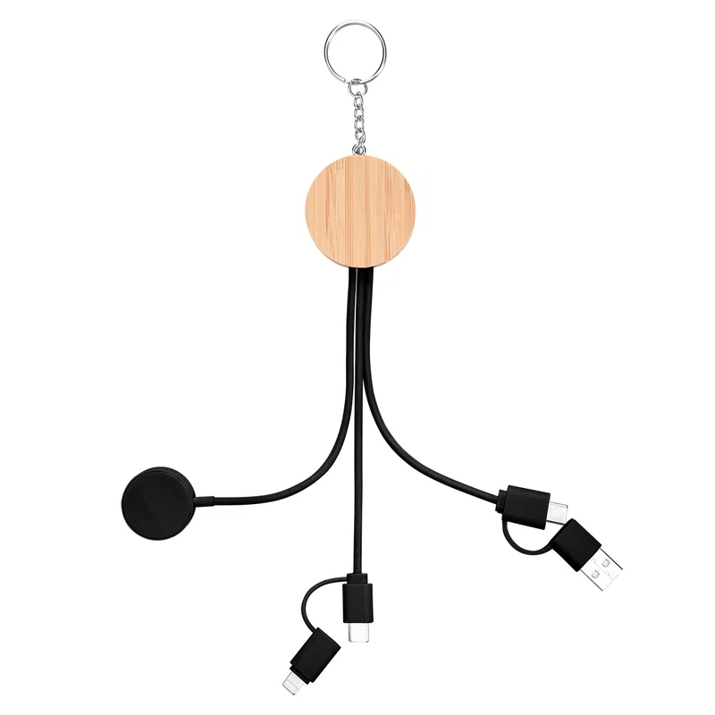 10W Bamboo Multi-Charging Cables Keyring With Watch Dock — view 5