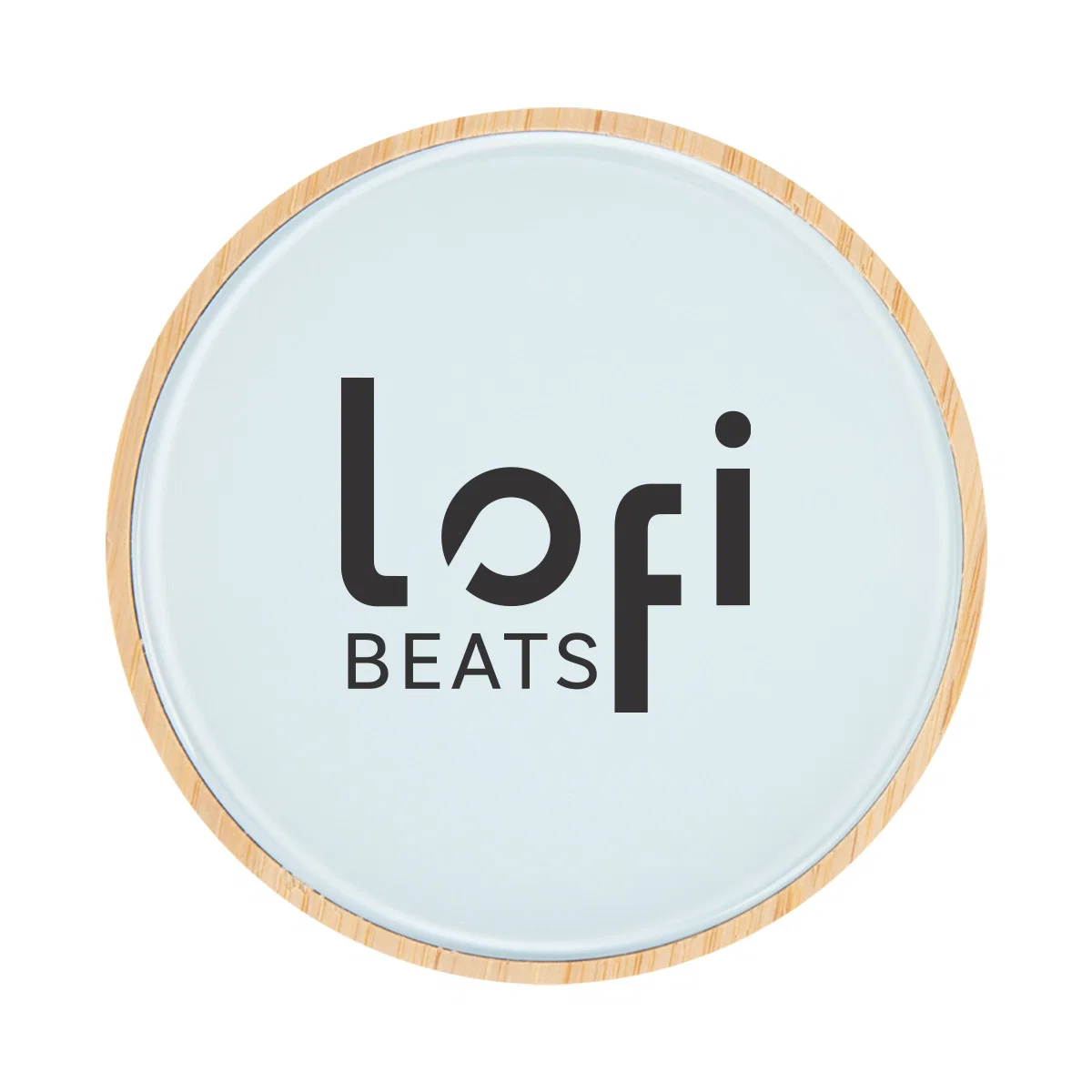Round wireless charging pad made from glass and bamboo