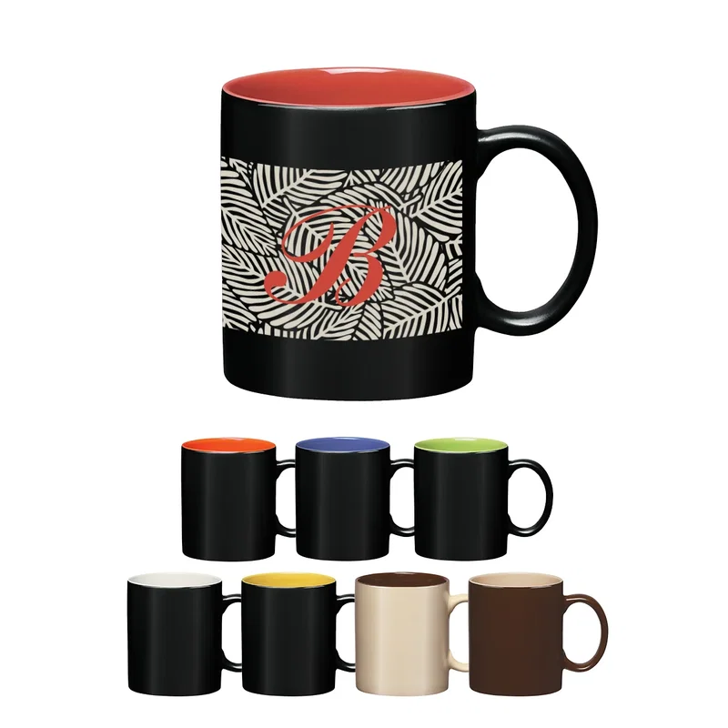 Group of mugs arranged to show available finishes