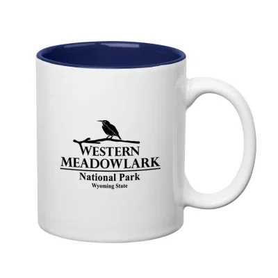 Eleven ounce stoneware mug with a C-shaped handle, side view