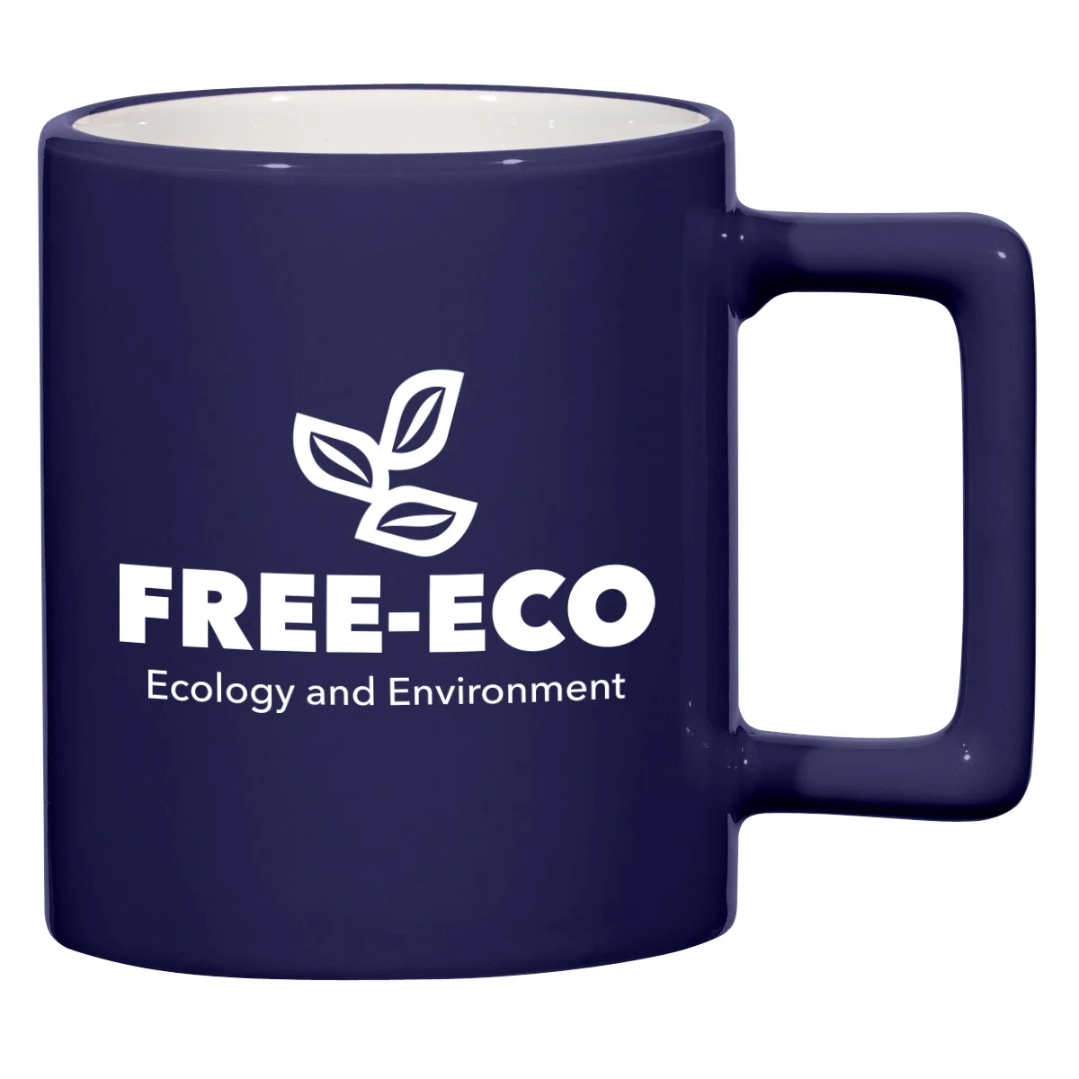 Eleven ounce coffee mug standing upright with the handle facing right