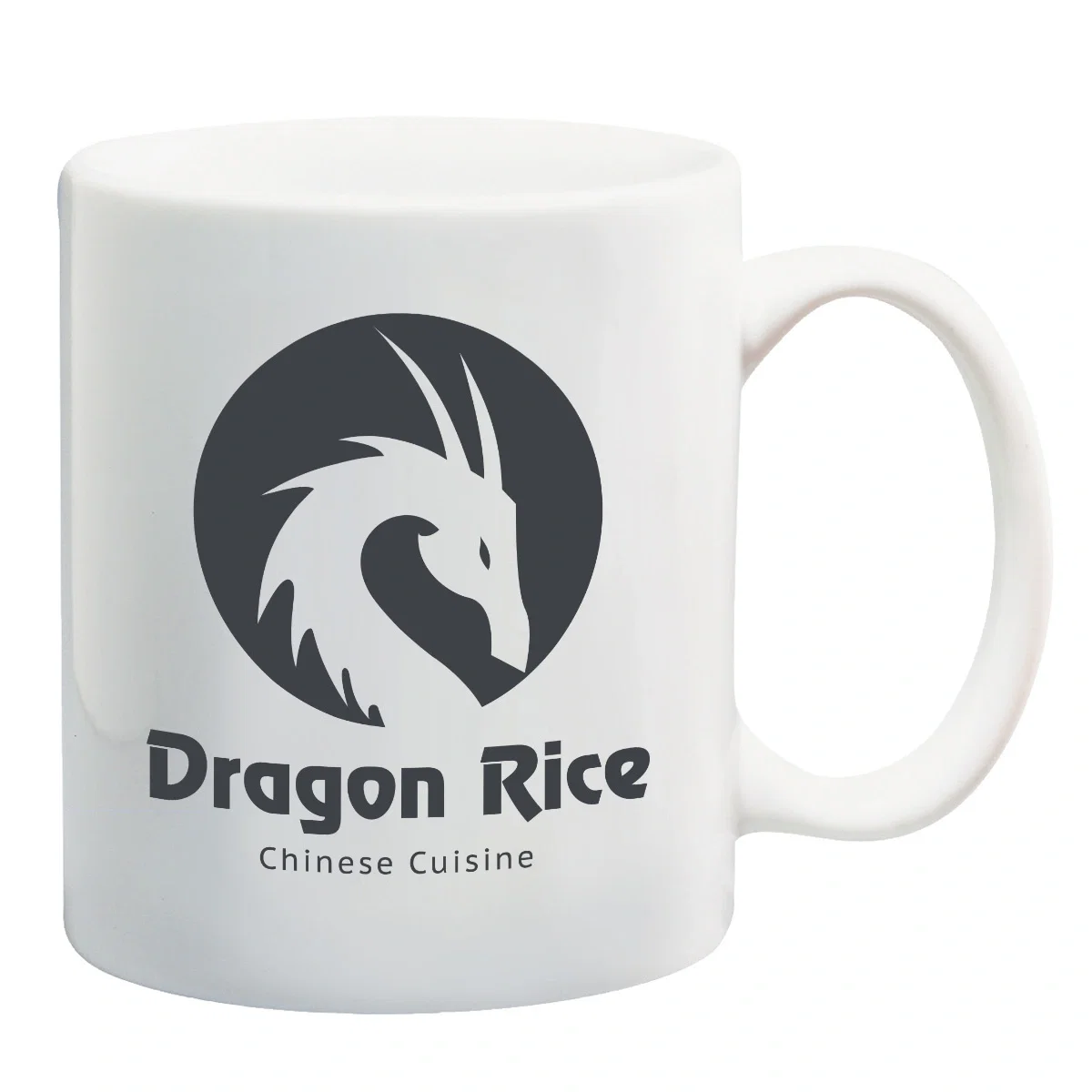 White ceramic coffee mug holding eleven ounces with a curved handle
