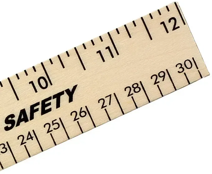 12" Clear Lacquer Wood Ruler - English & Metric Scale