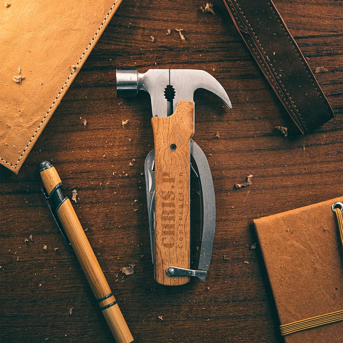 Angled view of the twelve-in-one utility tool