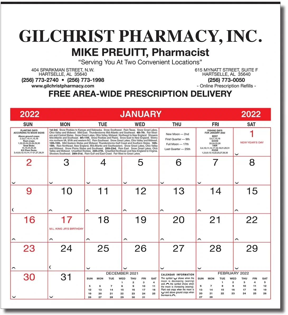 12 Month Almanac Memo Wall Calendar