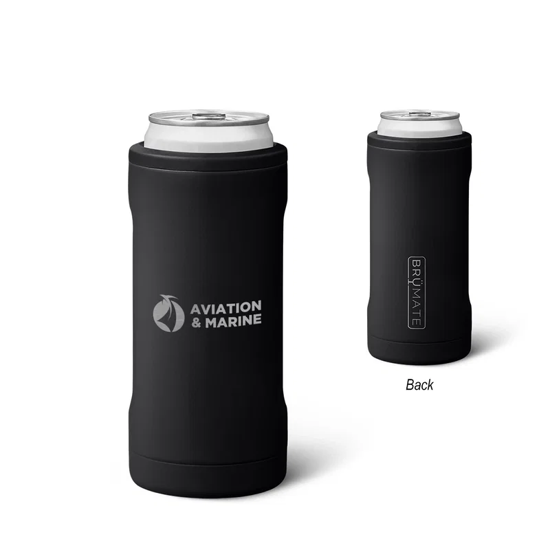 Three-quarter turn reveals the overall shape of the can cooler.