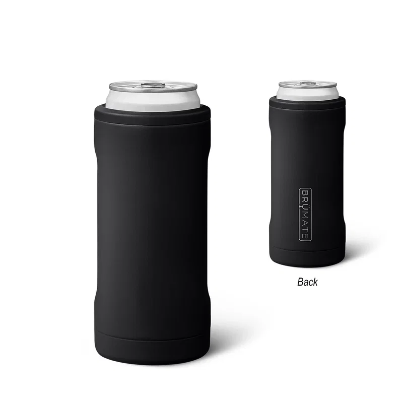 Hand holding the can cooler to give a sense of scale.