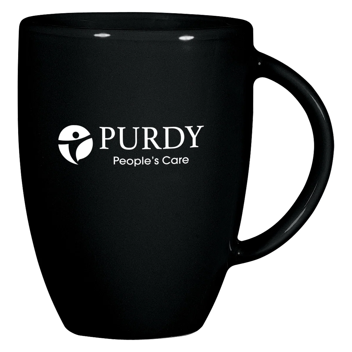 White coffee cup with a curved C-shaped handle