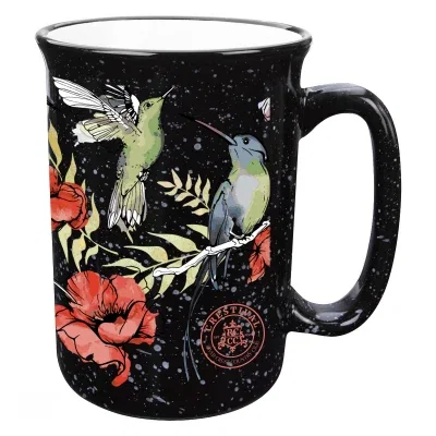 Tall campfire style mug shown upright with its curved handle