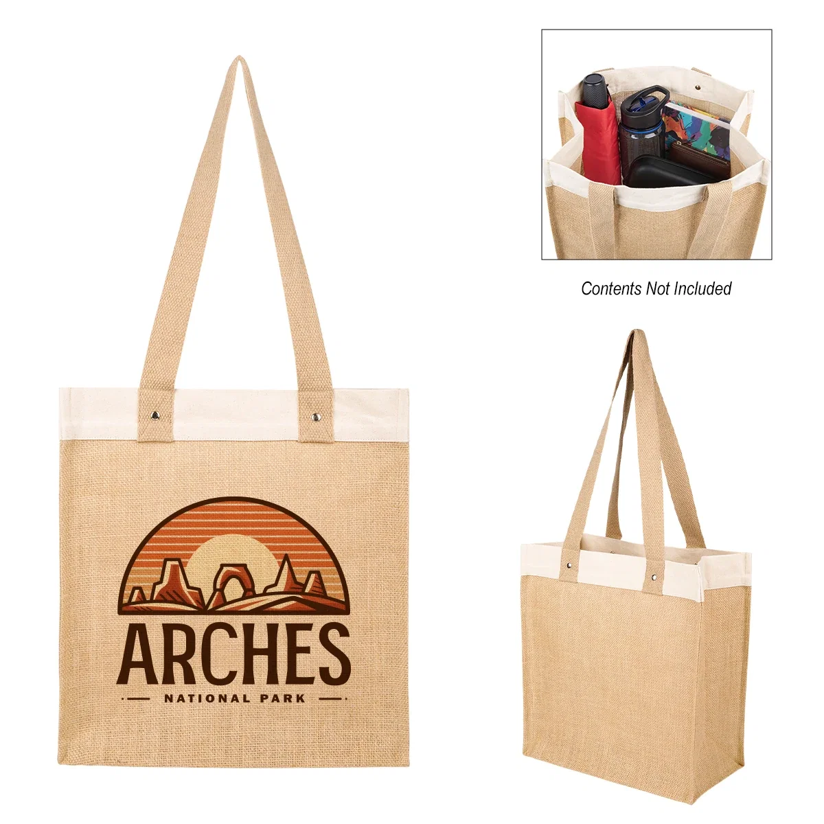 Cotton and jute tote bag standing fourteen inches tall