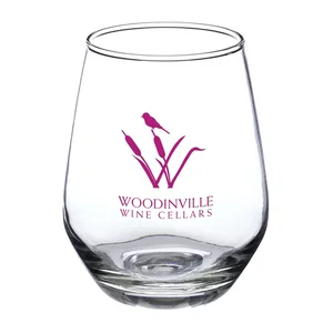 Compact Silicia Stemless Wine Glasses, 12 oz. Glass, 1-Color Imprint
