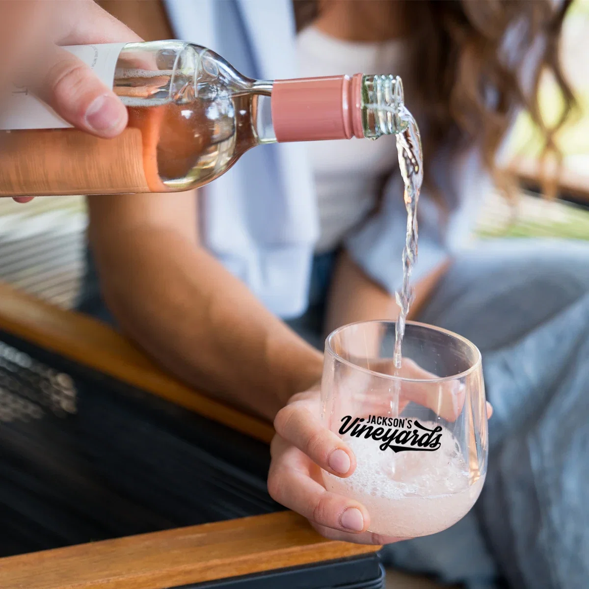 12 Oz. Silipint® Crystal Clear Silicone Wine Glass in use