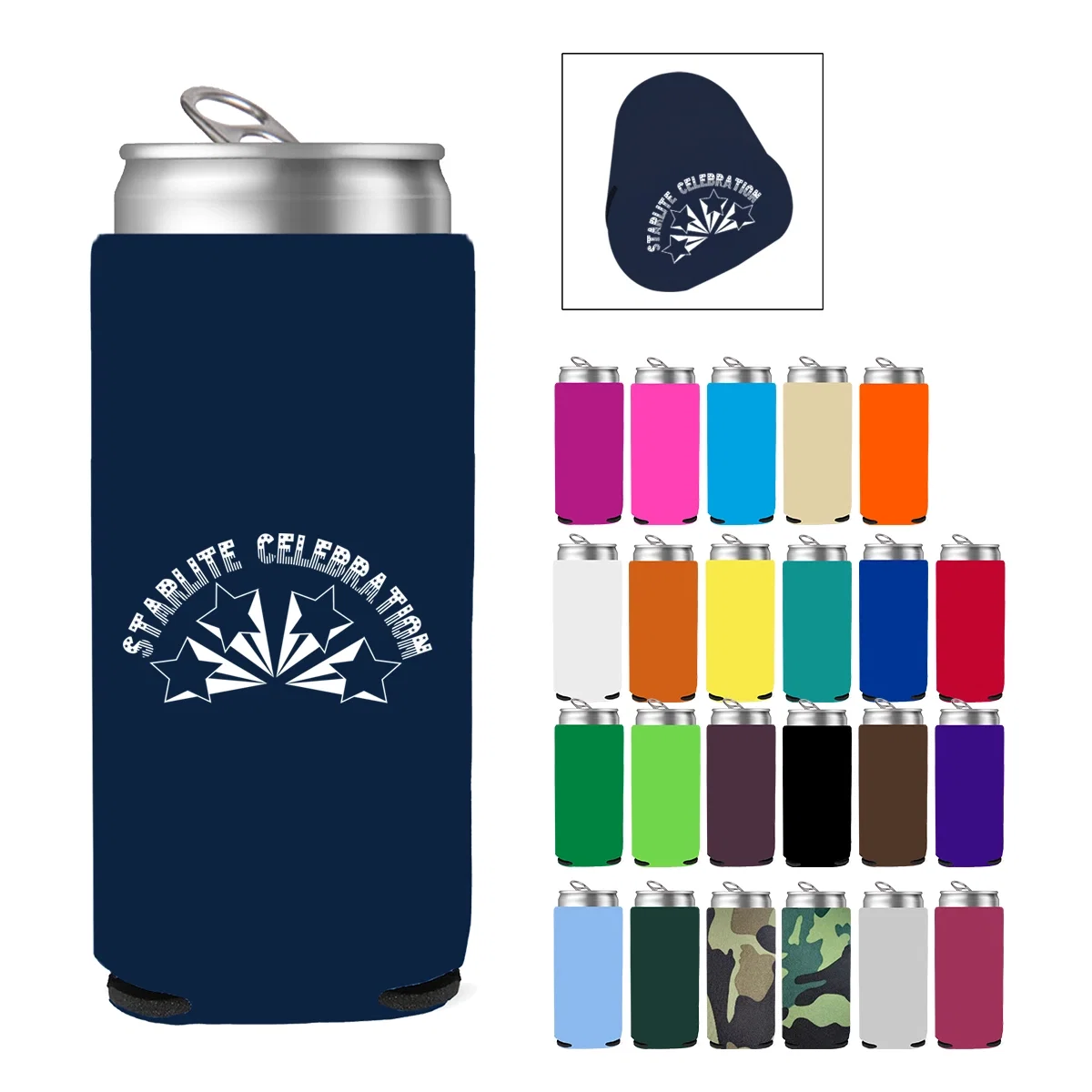 Twelve ounce slim fit can cooler standing upright