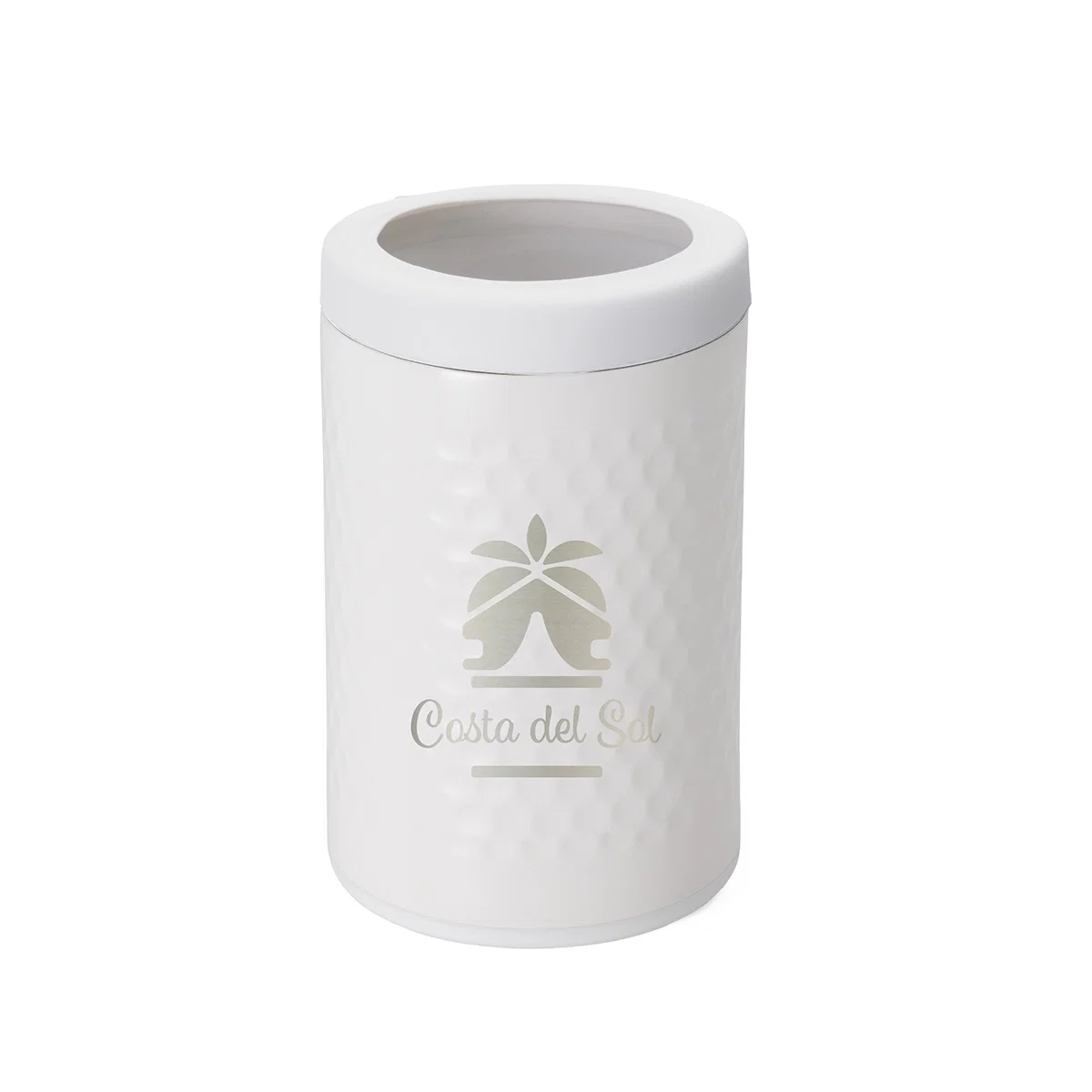Twelve ounce can cooler with a golf inspired design