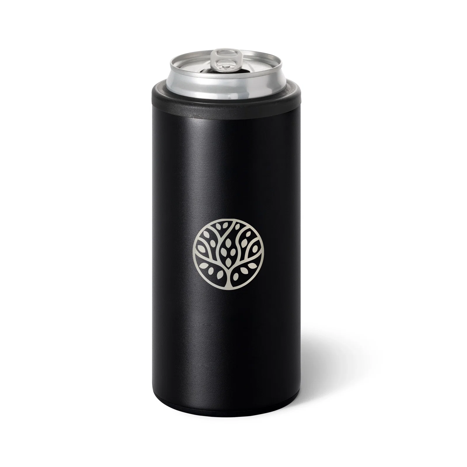 Black koozie keeping a narrow beverage chilled
