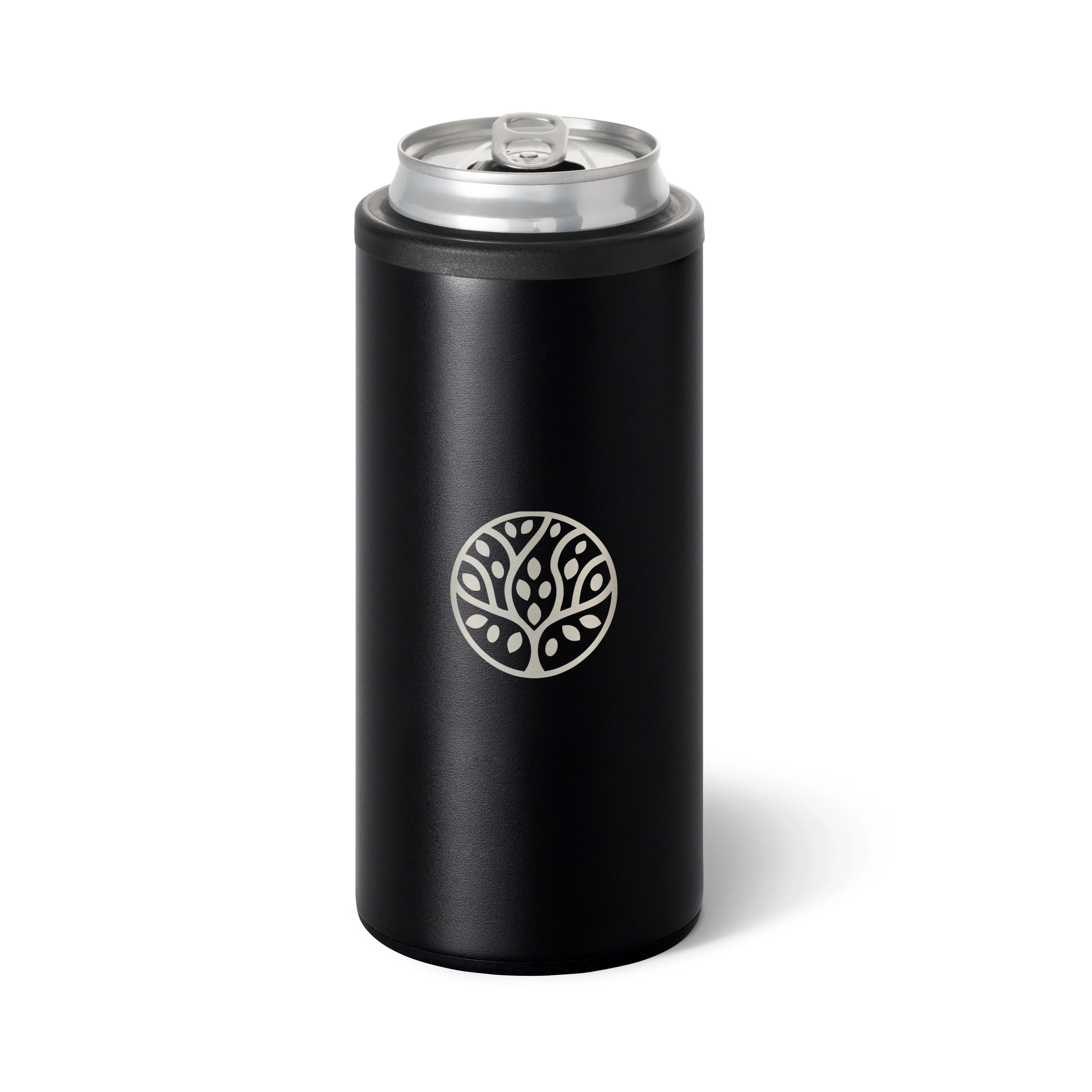 Black koozie keeping a narrow beverage chilled