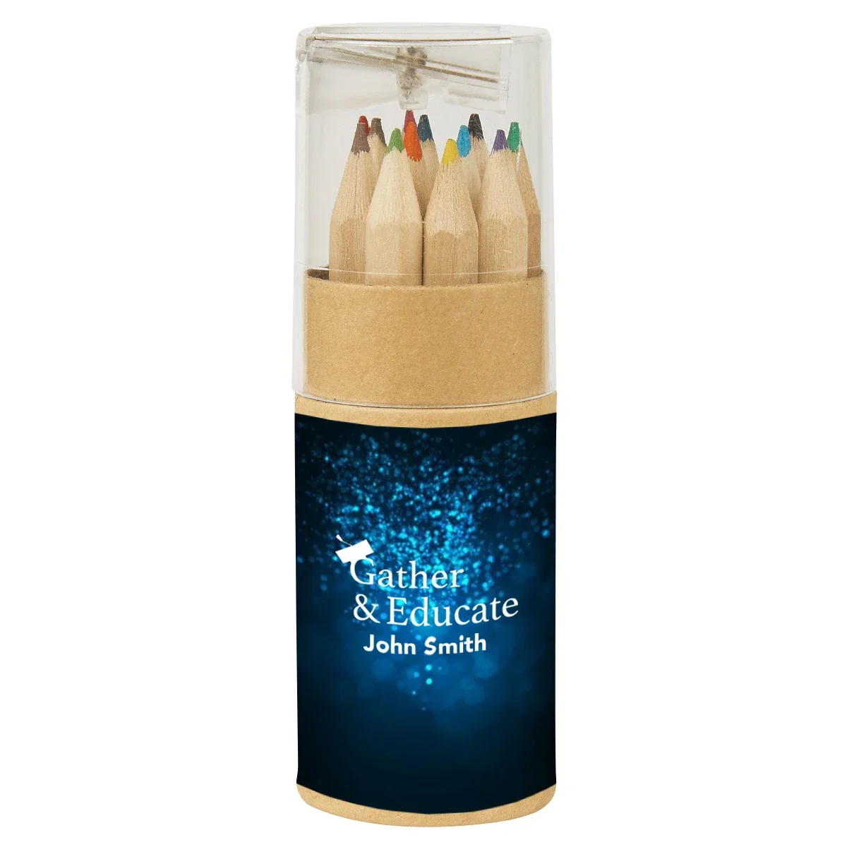 Sharpener included alongside the short pencil set