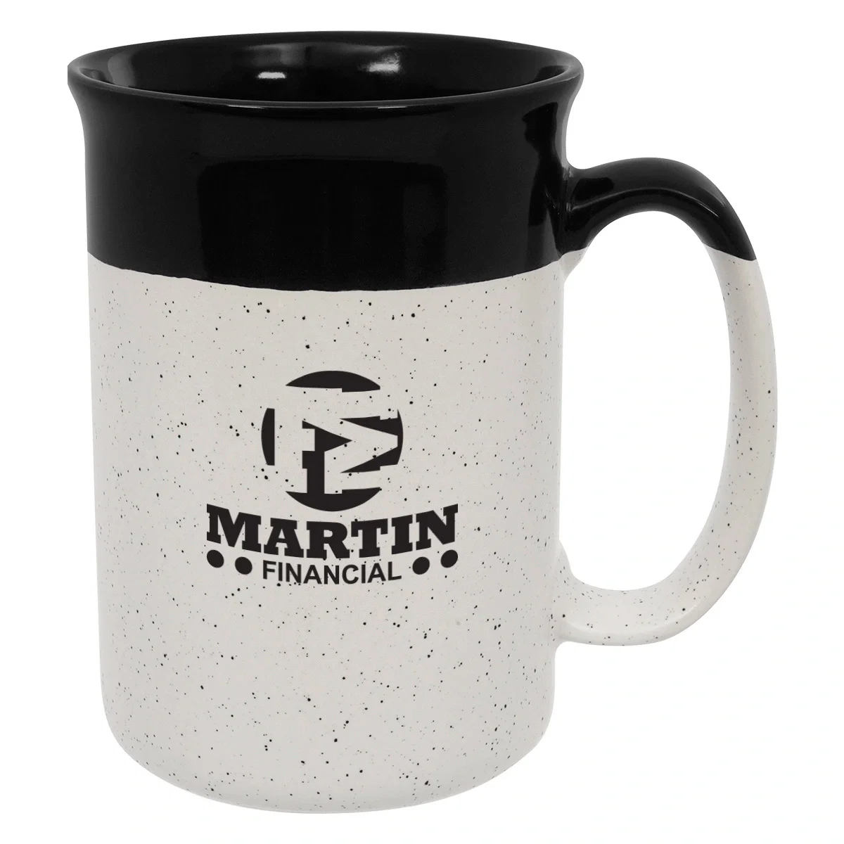 Thirteen ounce ceramic mug with a speckled glaze and colored interior