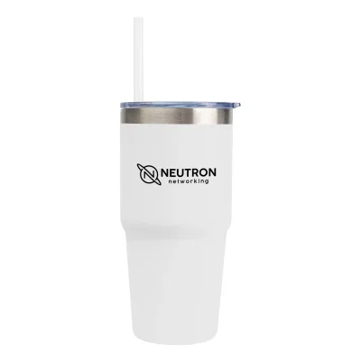 Fourteen ounce recycled stainless steel tumbler with a press-on lid