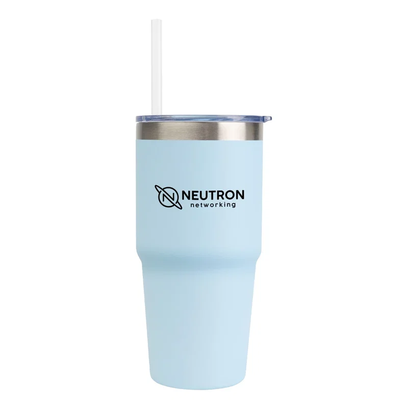 Rear of the mug-height tumbler with lid attached