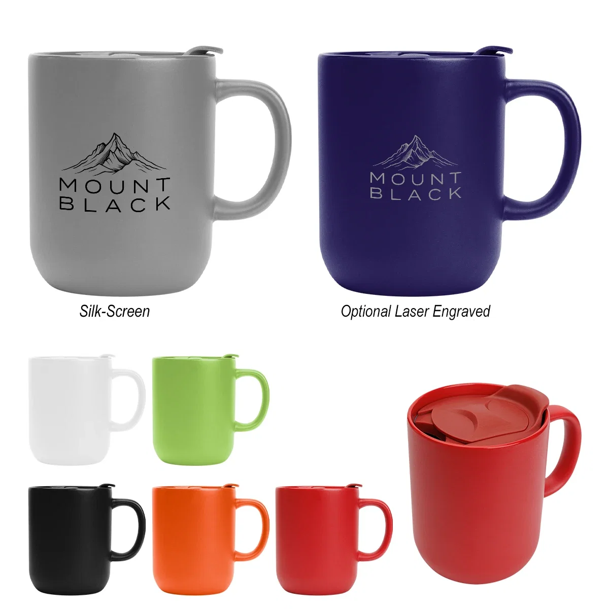 Ceramic coffee mug holding fourteen ounces with a sturdy handle