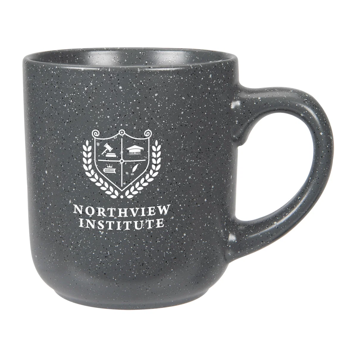 Handle detail on the four-inch tall ceramic mug