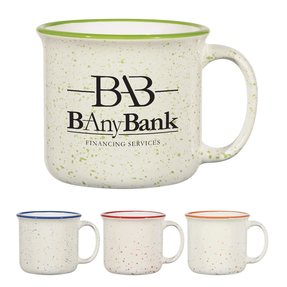 Camp style mug holding fifteen ounces with a bold two-tone finish